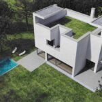 Álvaro Siza Vieira's 6 Villas at Bom Sucesso Resort showcasing modern design with clean lines, expansive lawns, and elegant siding, set within a landscaped estate.
