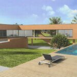 Carrilho da Graça's 14 Houses at Quinta do Bom Sucesso Resort showcasing a modern residential area with landscaped yards, shaded courtyards, and artificial turf for enhanced daylighting.