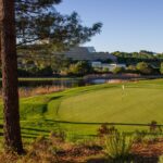 Donald Steel's design of the Bom Sucesso Resort Golf Course showcasing a sports venue with a golf course layout, featuring a pond and wetland areas integrated into the landscape.