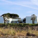 Eduardo Souto de Moura's 13 C-Shaped Villas at Bom Sucesso Resort showcasing modern villas with landscaped surroundings, palm trees, and a farmhouse-style design.