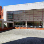 José Carlos Loreiro's Department of Biology I at the University of Aveiro showcasing a modern urban design with concrete and brick elements, composite materials, and shaded areas.