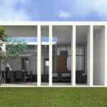Nuno Graça Moura's Bar Code 2 - 12 Row Houses at Bom Sucesso Resort showcasing a modern villa design with concrete columns, composite materials, and a landscaped courtyard.