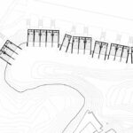 Nuno Graça Moura’s schematic line drawing of the 24 Row Houses at Bom Sucesso Resort highlighting the detailed architectural plan and structural layout.