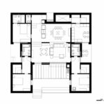 Nuno Graça Moura’s architectural plan for the 5 Unbuilt Villas of the Unrealized Phase 3 of Bom Sucesso Resort showcasing symmetrical floor plans and detailed schematic designs of living spaces.