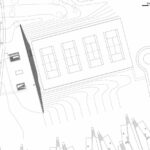 Nuno Graça Moura’s architectural plan of the Tennis Club at Bom Sucesso Resort showcasing a detailed schematic line drawing with technical annotations and structural layouts.