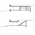 Nuno Graça Moura’s technical drawing of the Tennis Club at Bom Sucesso Resort showcasing detailed design elements and structural assemblies in a precise architectural sketch.