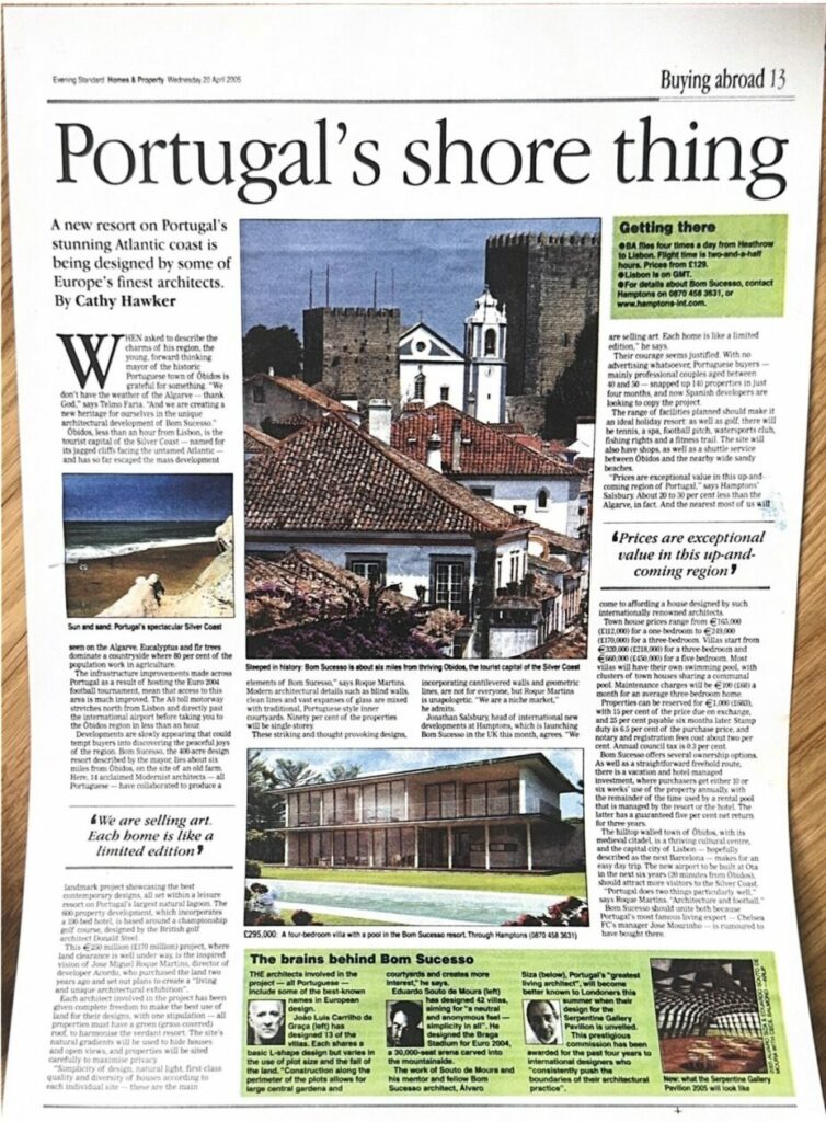 Press coverage Bom Sucesso Resort; Homes & Property 2005 Portugal's shore thing 3 Portugals shore thing Bom Sucesso Resort News