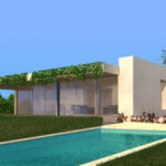 Atelier dos Remédios, Madalena Cardoso de Menezes, and Francisco Teixeira Bastos’ design of 5 Casa K /360 Villas at Bom Sucesso Resort showcasing a landscaped estate with multiple villas, expansive lawns, garden areas, and shaded yards.