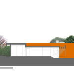 Atelier dos Remédios, Madalena Cardoso de Menezes, and Francisco Teixeira Bastos’ 10 Casa O Villas at Bom Sucesso Resort showcasing modern orange accents, a detailed architectural plan, and a spacious backyard area.