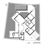 Atelier dos Remédios, Madalena Cardoso de Menezes, and Francisco Teixeira Bastos’ architectural schematic of 6 Casa X Villas at Bom Sucesso Resort showcasing a white floor plan with triangular layouts and detailed line art.