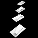 Atelier dos Remédios, Madalena Cardoso de Menezes, and Francisco Teixeira Bastos' Casa Bac from the unbuilt Phase 3 of Bom Sucesso Resort, depicted in monochrome photography highlighting its sharp triangular forms and contrasting shadows.