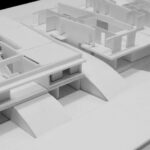 Atelier dos Remédios, Madalena Cardoso de Menezes, and Francisco Teixeira Bastos’ unbuilt Phase 3 design of the Zigzag Row House at Bom Sucesso Resort featuring a detailed architectural plan with angular, zigzagging layouts and modern structural assemblies.
