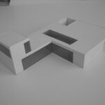Josep Llinás’s House Model 2 showcasing a detailed scale model with architectural plans and structural layouts.