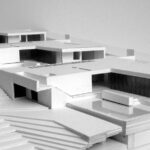 Josep Llinás’s House Model 3 showcasing a brutalist architectural design with composite material surfaces, sharp geometric forms, and a detailed 3D modeling plan.