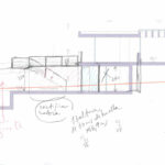 Josep Llinás’s schematic line art of the unrealized House Model 185 at Bom Sucesso Resort, featuring a detailed technical drawing with white background and precise architectural plans.