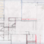 Josep Llinás’s House Model 1 architectural plan showcasing a technical drawing with schematic lines and triangular design elements.