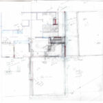 Schematic technical drawing by Josep Llinás showing a detailed floor plan with labeled rooms and structural elements.
