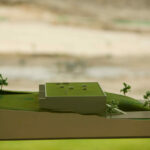 Eduardo Souto de Moura’s 10 Architectural "Hilltop" Villas, Lot 113, scale model showcasing minimalist villa designs with clean lines and terraced layouts.