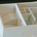 Nuno Graça Moura’s 2 Architectural Villas, Lot 75, showcasing a detailed scale model with composite material floors and plywood elements highlighting the floor plan and architectural layout.