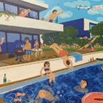 Alcino Soutinho’s 10 Architectural Villas, Lot 240, showcasing a modern design with a sleek glass façade, integrated swimming pool, and vibrant mural artwork visible on the exterior walls.