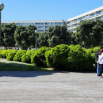 Alcino Soutinho’s Conjunto Habitacional Palácio da Enseada showcasing a high-rise condominium complex with interconnected walkways, glass façades, and integrated public urban spaces under daylight.