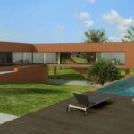 Carrilho da Graça’s 14 Architectural Villas, Lot 190, showcasing a modern villa with landscaped yard, artificial turf, shaded courtyard, and eco-friendly design elements.