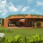 Atelier dos Remédios, Madalena Cardoso de Menezes and Francisco Teixeira Bastos’ design of the 10 Architectural "Casa O" Villas, Lot 127, showcasing modern villas with landscaped gardens, green lawns, and pavilion-style structures integrated into a spacious backyard setting.