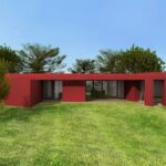 Luísa Penha’s design of 9 Architectural Villas, Lot 297, showcasing modern farmhouse-style garden buildings with landscaped lawns and a spacious backyard yard.