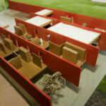 Gonçalo Byrne’s scale model of "6 Unbuilt Villas, Lot 209" showcasing detailed plywood floors with wood stain and varnish finishes.