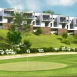 Gonçalo Cardoso de Menezes’ 21 Architectural Townhouses, Lot 154, showcasing modern townhouses with landscaped lawns and farm-inspired green spaces.