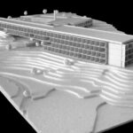 Eduardo Souto de Moura’s Unfinished "Hilton" Hotel, Lot 159, showcasing brutalist architecture with exposed concrete surfaces and a rigid, block-like headquarters structure.