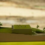 Eduardo Souto de Moura’s 10 Architectural "Hilltop" Villas, Lot 113, scale model showcasing minimalist villa designs with clean lines and terraced layouts.